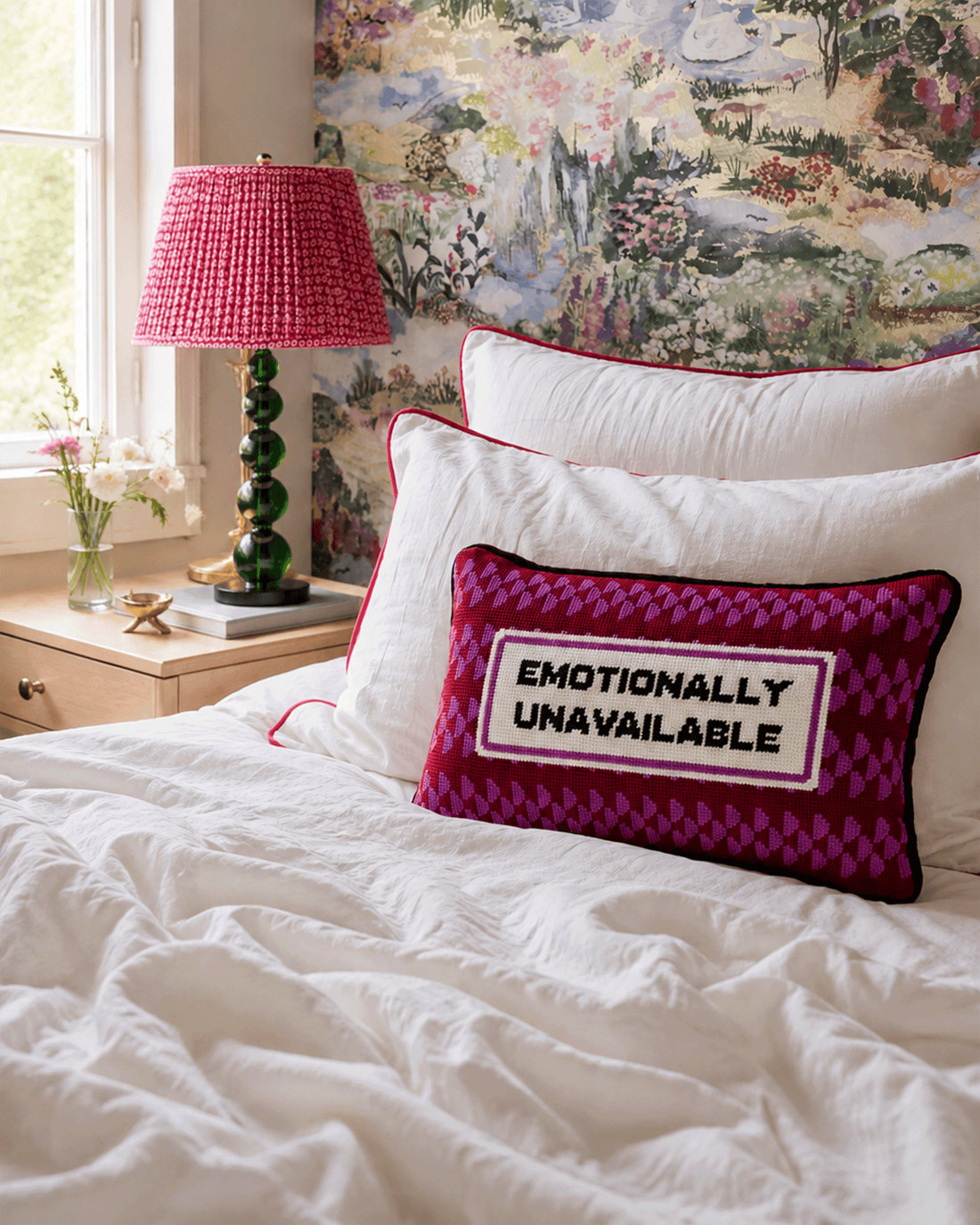 Emotionally Unavailable Needlepoint Pillow