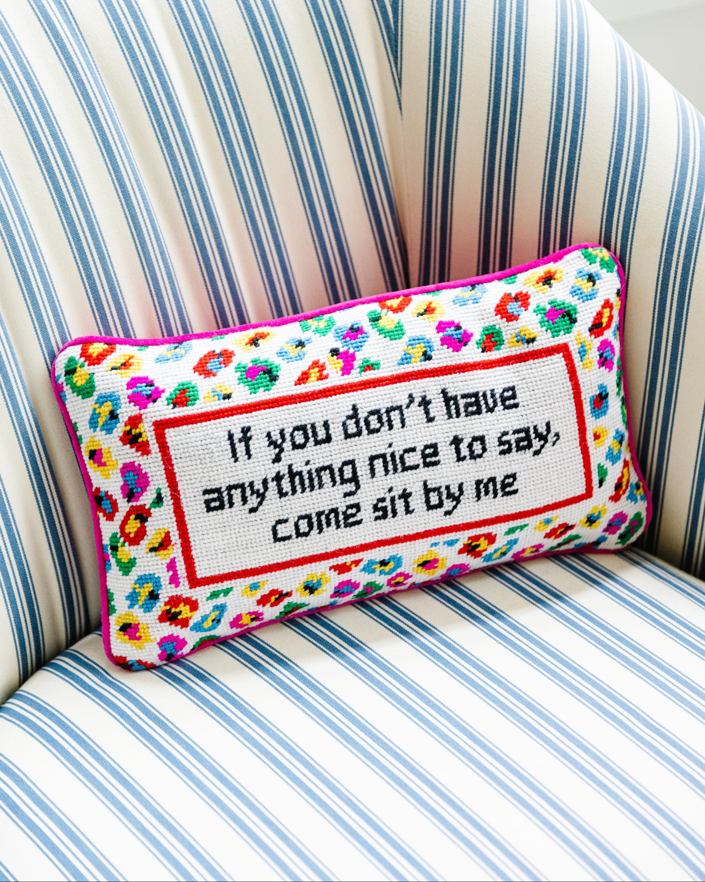Come Sit By Me Needlepoint Pillow