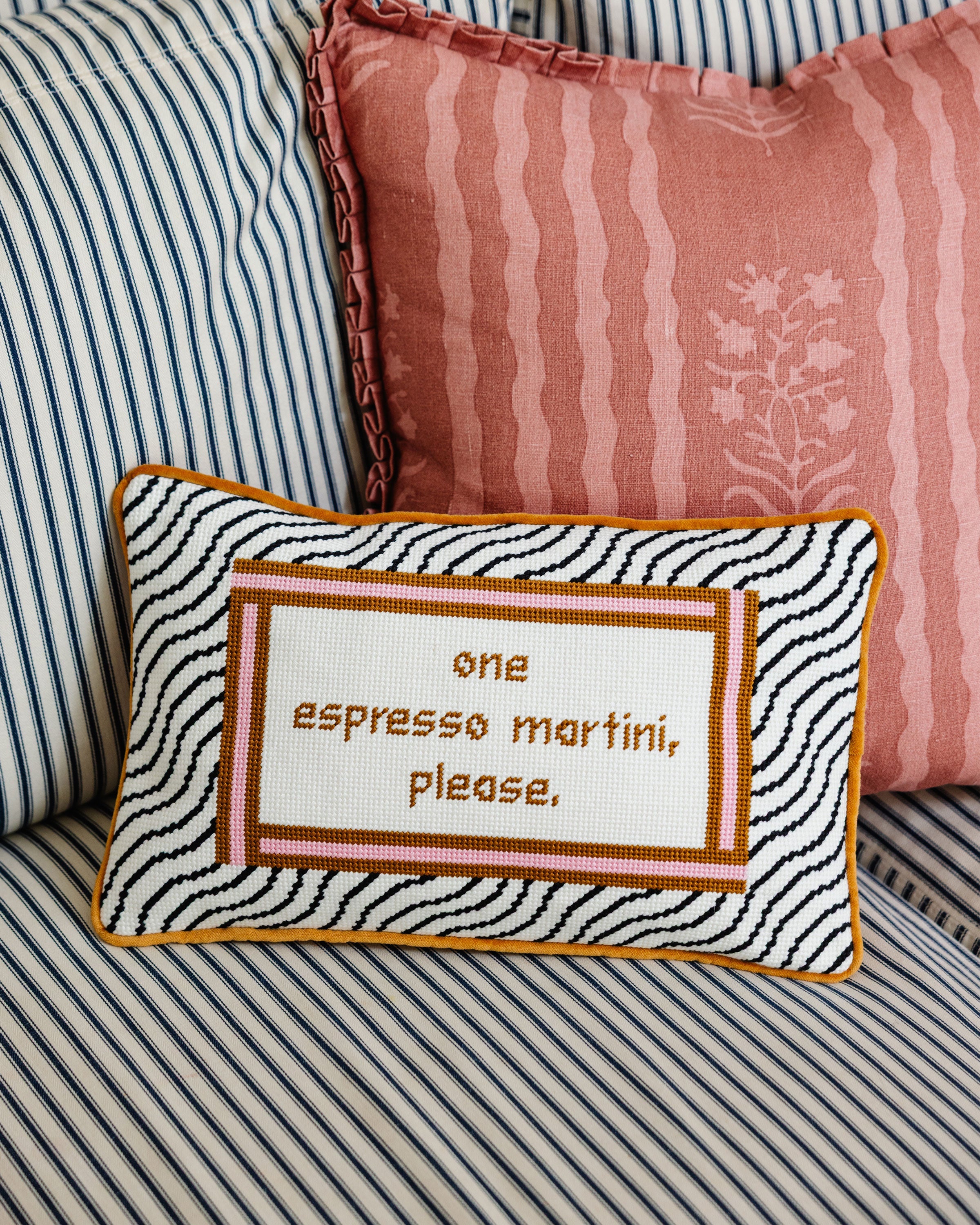 Espresso Martini Needlepoint Pillow
