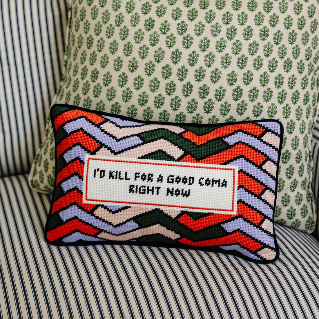 Good Coma Needlepoint Pillow