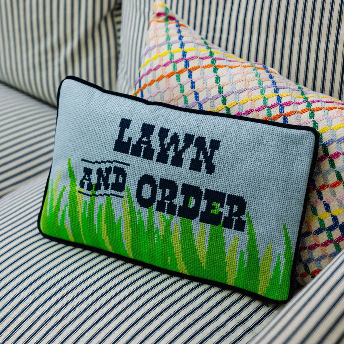 Lawn & Order Needlepoint Pillow