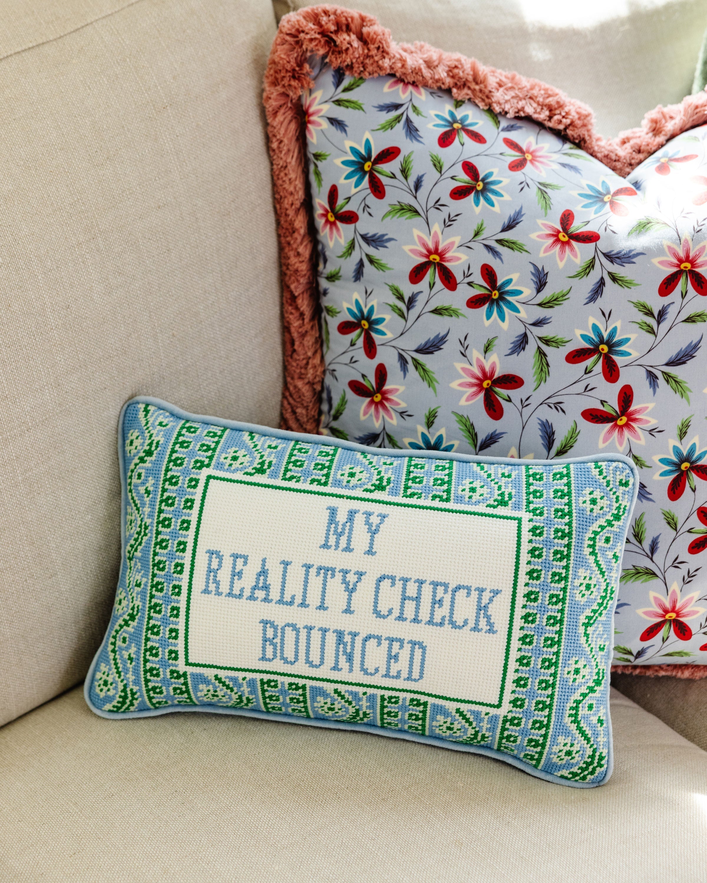 Reality Check Needlepoint Pillow