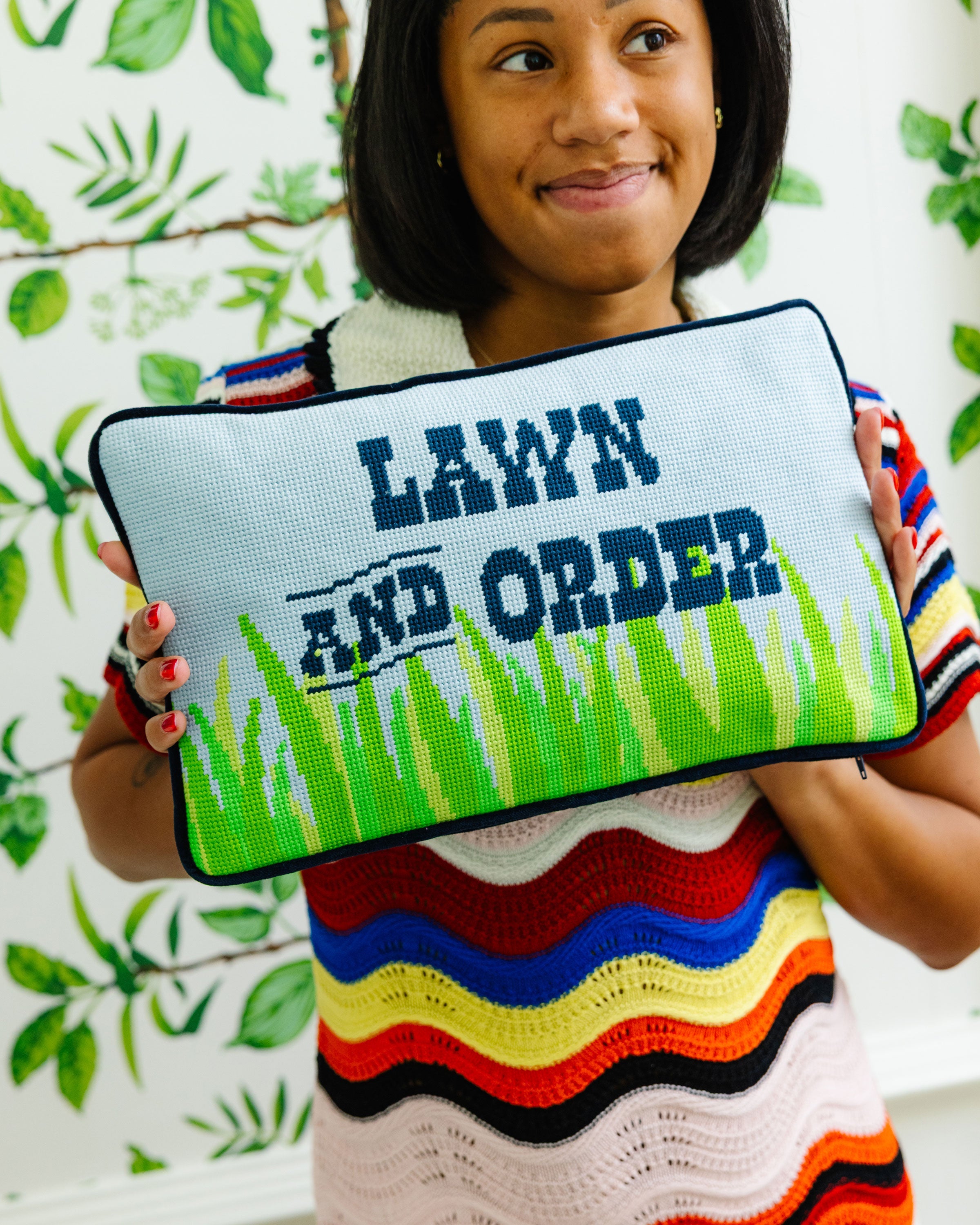 Lawn & Order Needlepoint Pillow