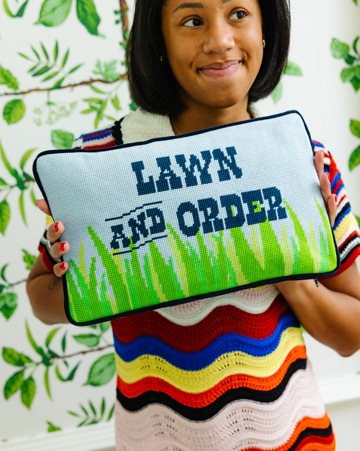 Lawn & Order Needlepoint Pillow