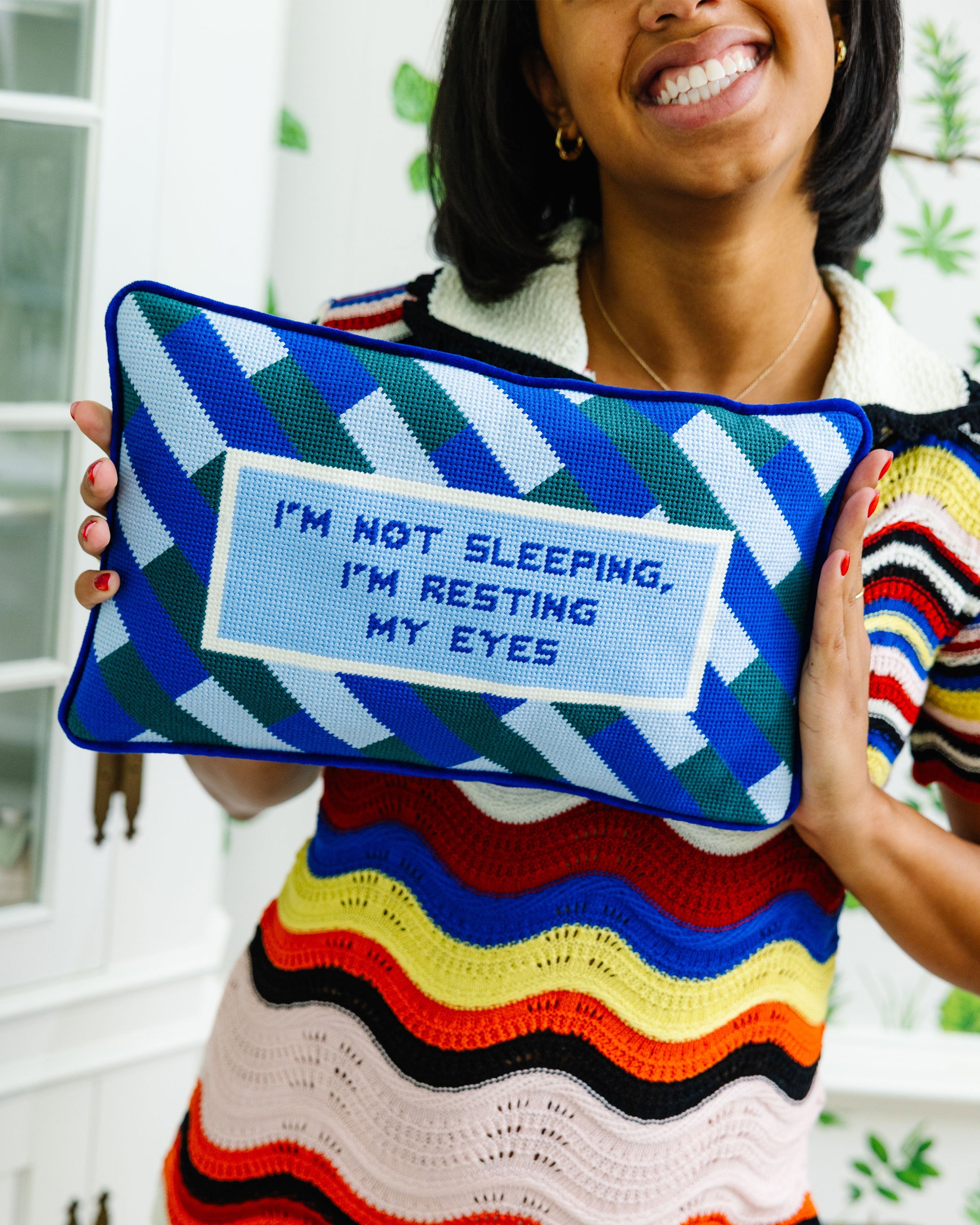 Eyes Resting Needlepoint Pillow