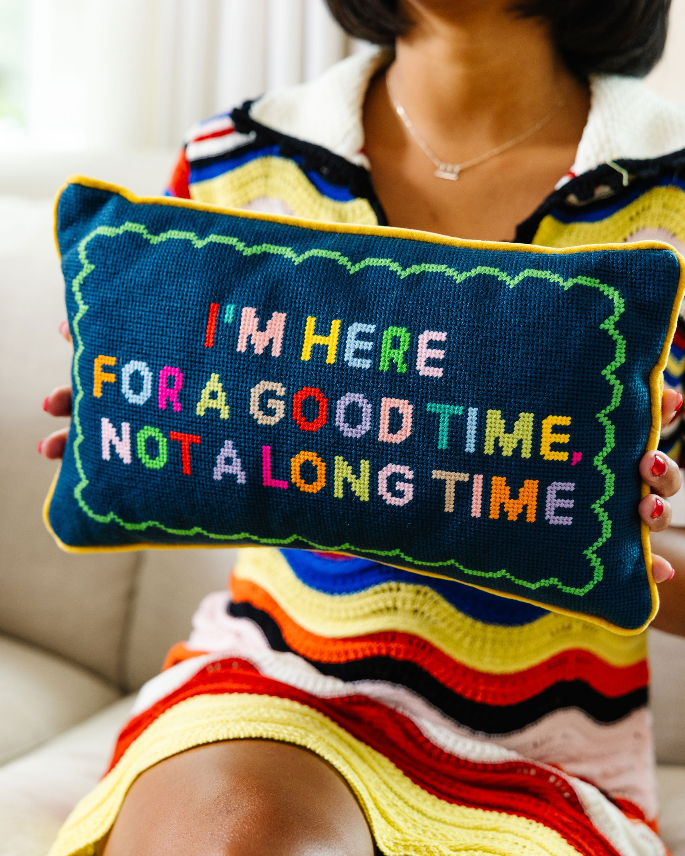 Good Time Needlepoint Pillow