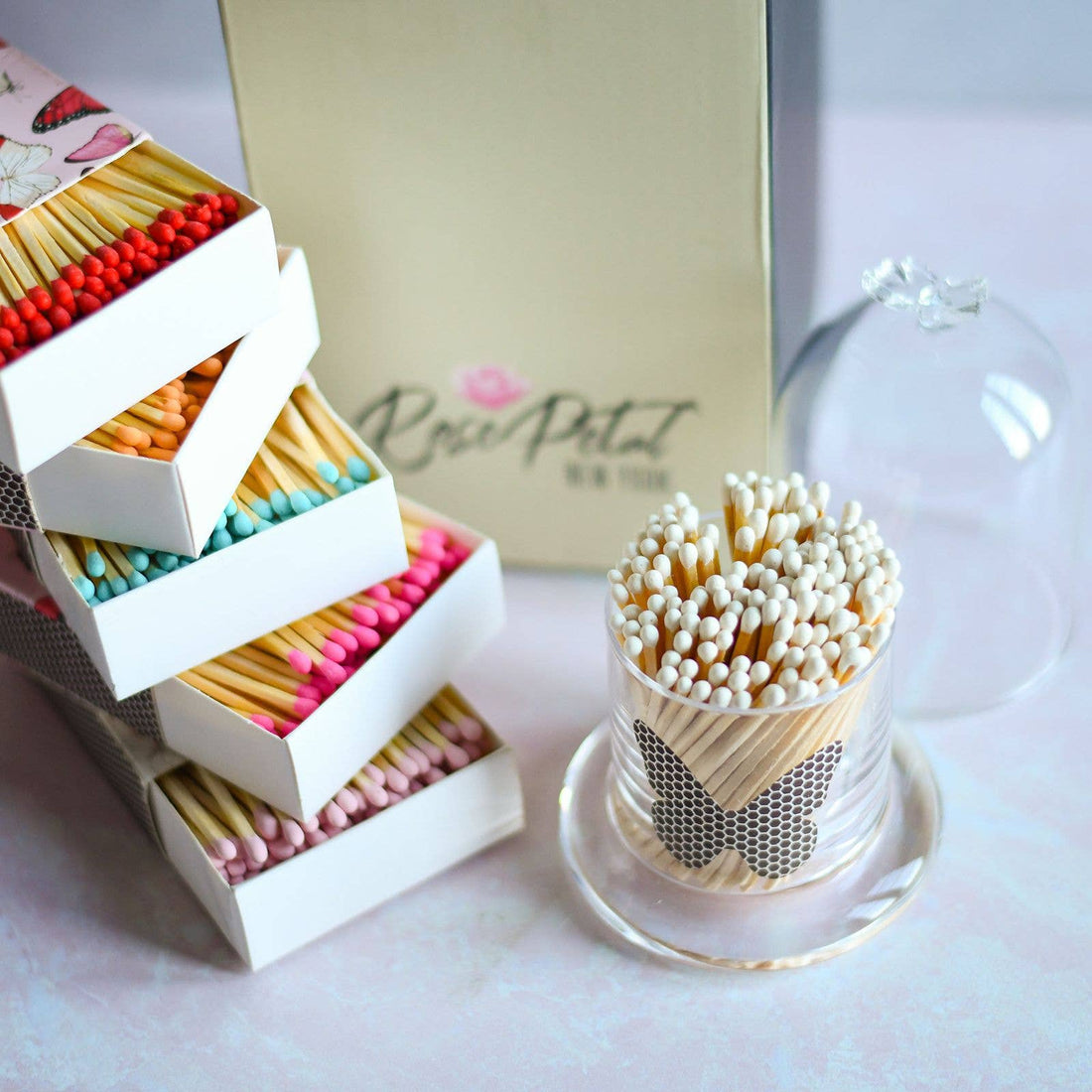 White Matches w/ Butterfly Accent Jar