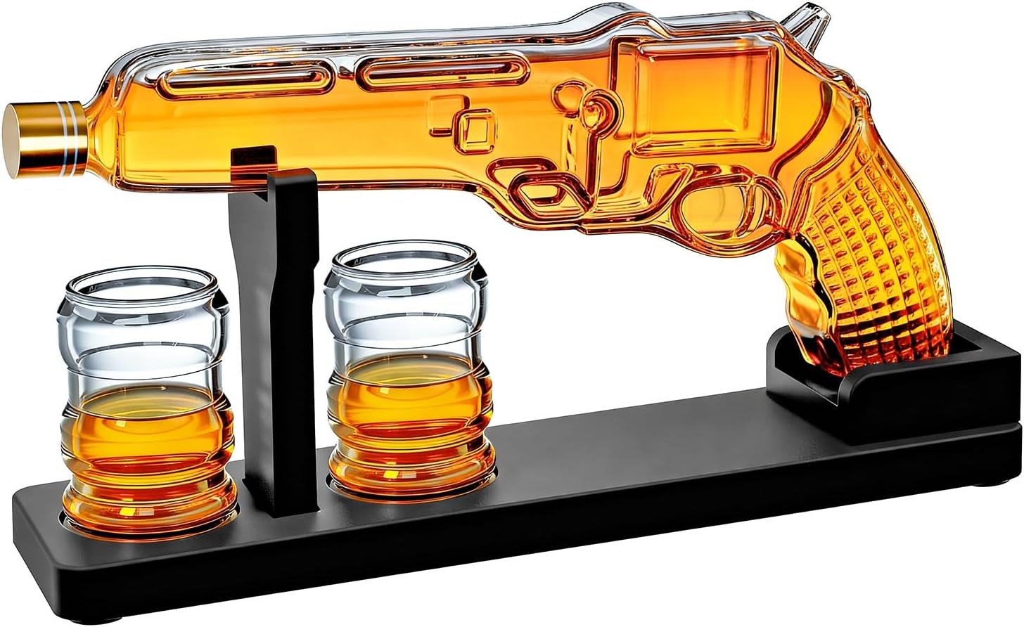 Whiskey Decanter Set 7.7 Oz with Two 1.6 Oz Shot Glasses | Pistol Gun Unique Birthday Gift Ideas For Son, Gifts for Men Dad, Home Bar Gifts, Drinking Accessories Funny Military Present Cool Dispenser