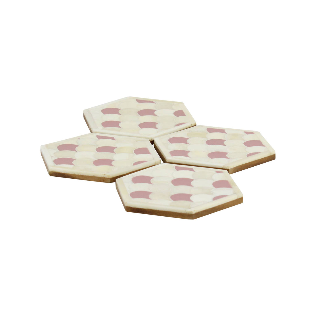 Native Narrative Scallop Coaster Set of 4 in Ivory & Pink