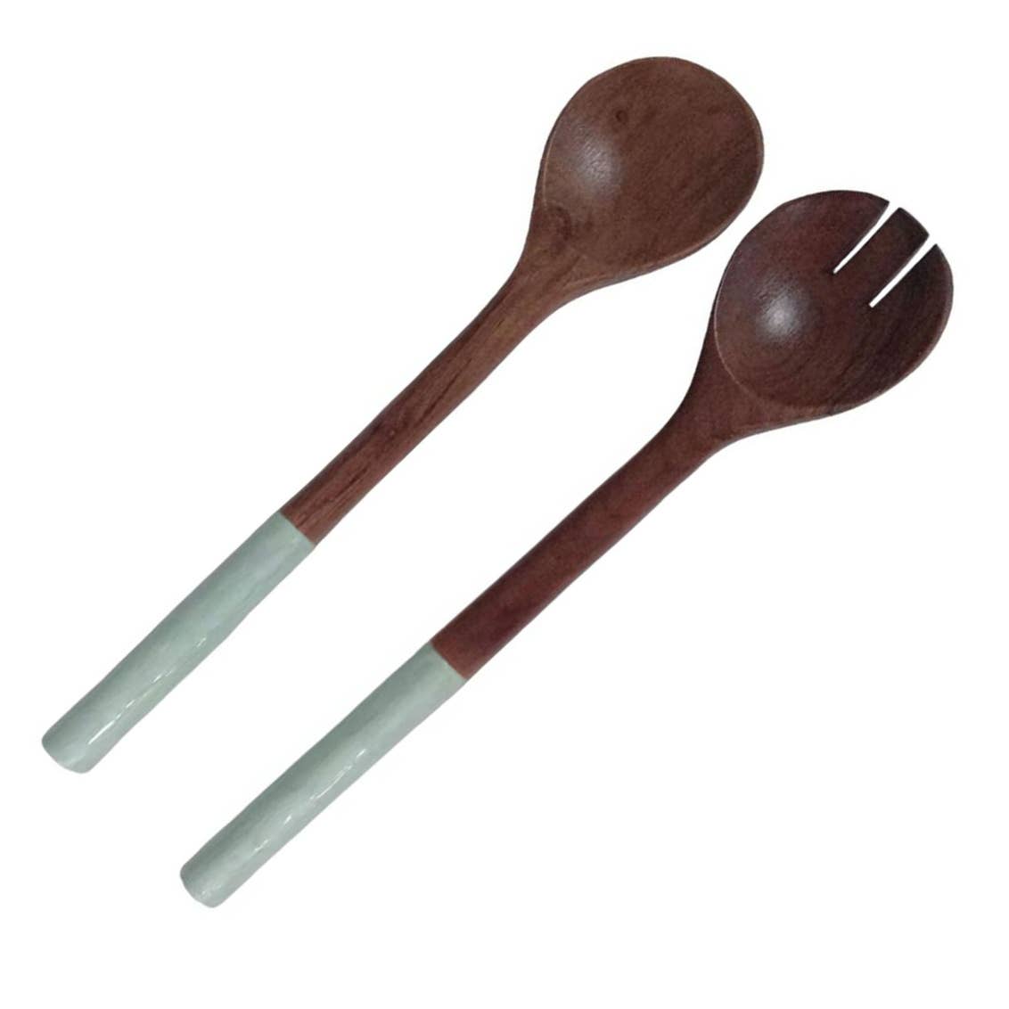 Pink Textured Enamel and Wood Salad Servers