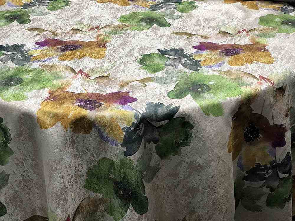 Green ASTER Floral Digital Print Metallic - Custom Tablecloths