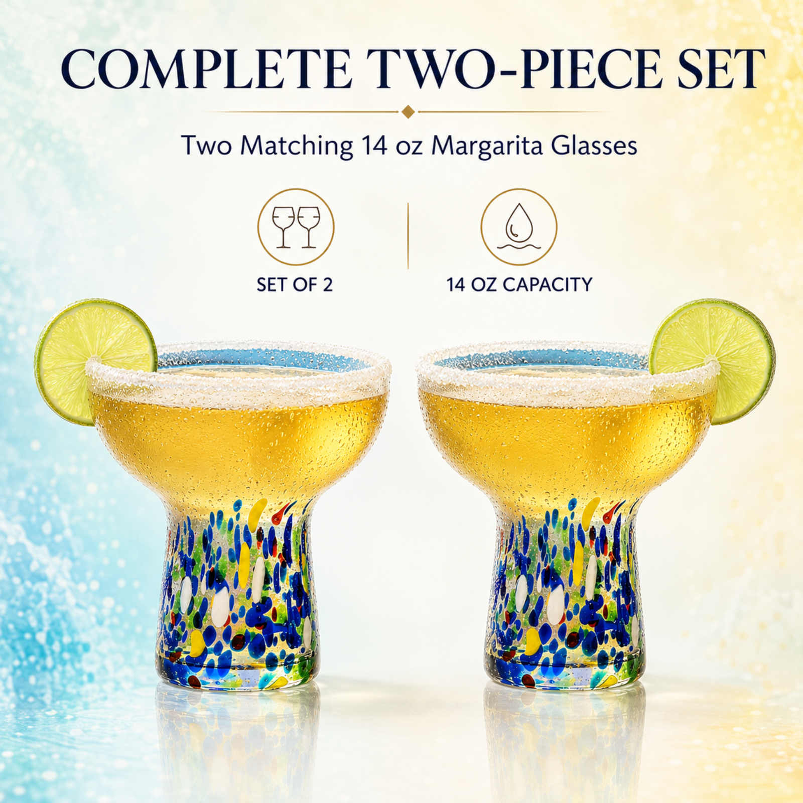 Stemless Margarita Glass Set Of 2 14OZ Luxury Hand Blown Confetti Margaritas For Cocktails Water Win