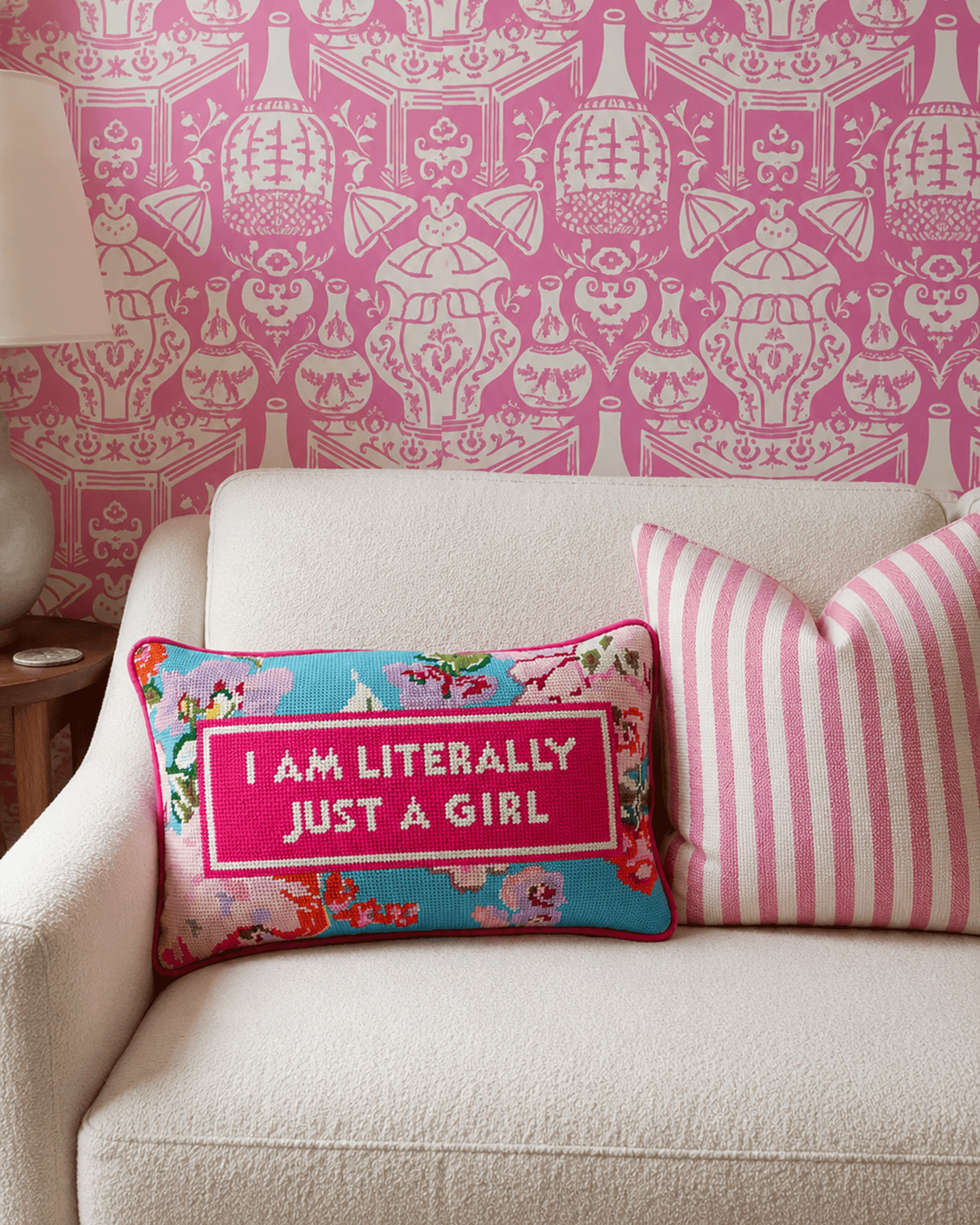 Just A Girl Needlepoint Pillow