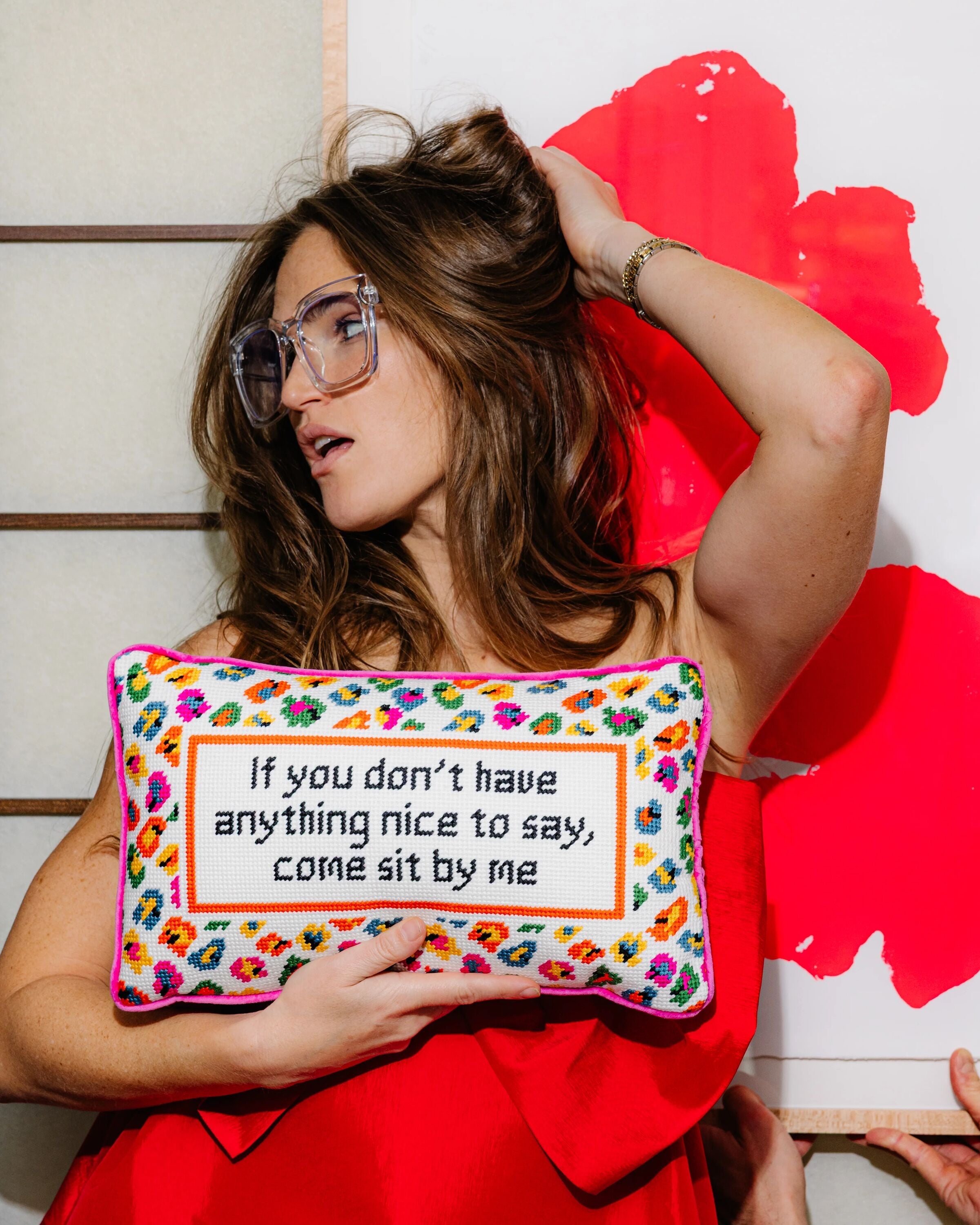 Come Sit By Me Needlepoint Pillow