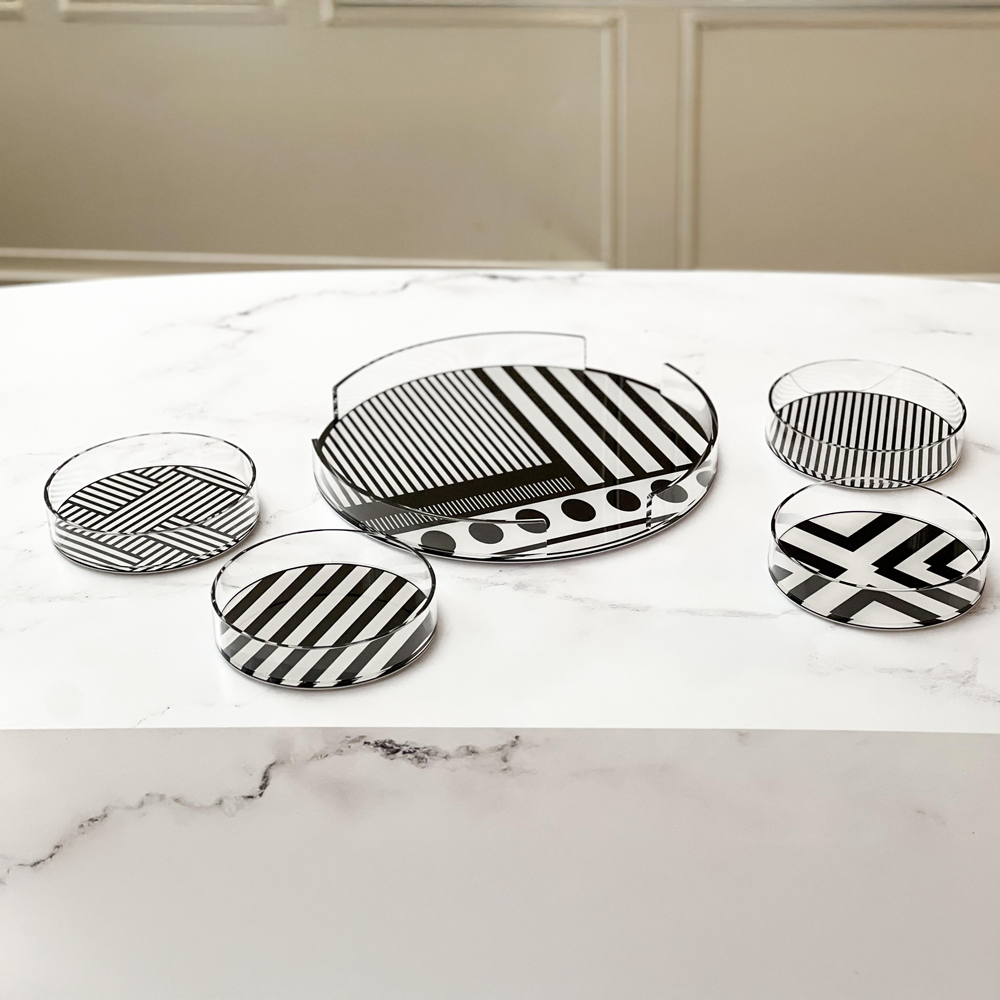 Lucite Black & White Cake Tray