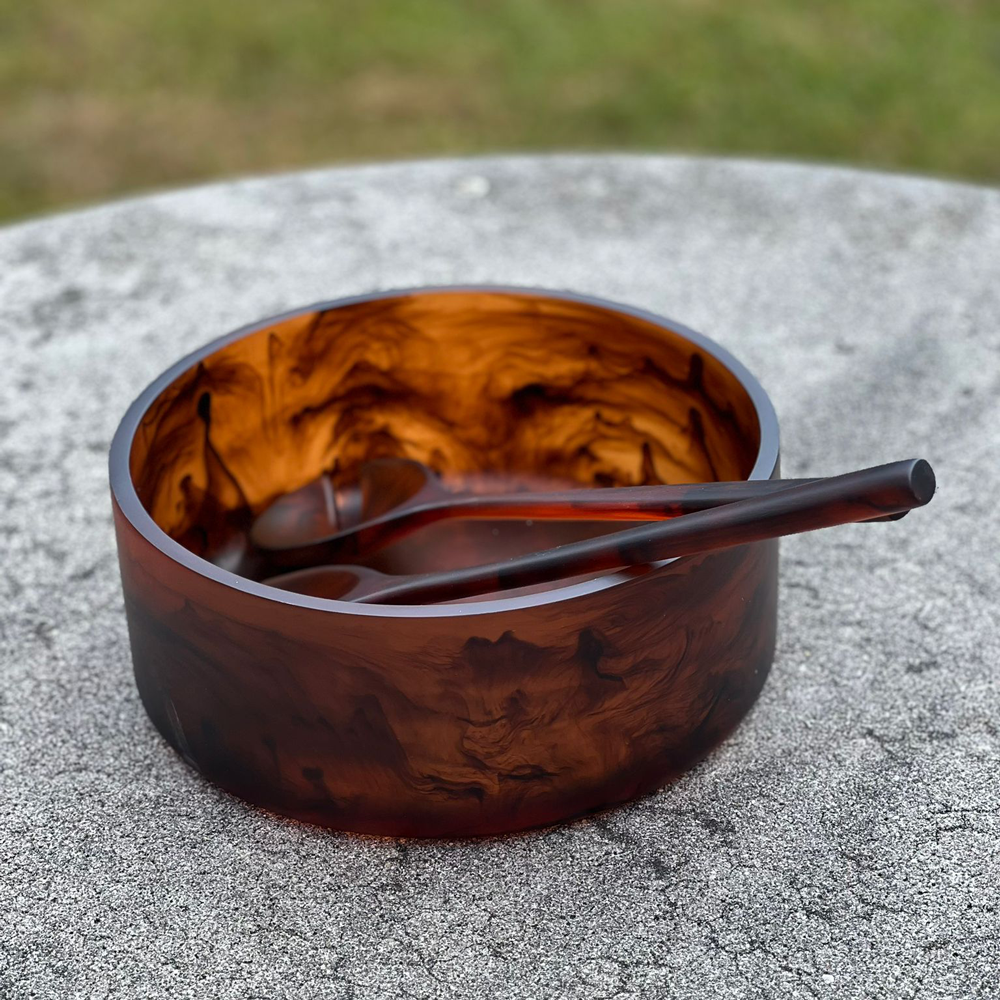 Resin Espresso Mist Swirl Salad Bowl Small