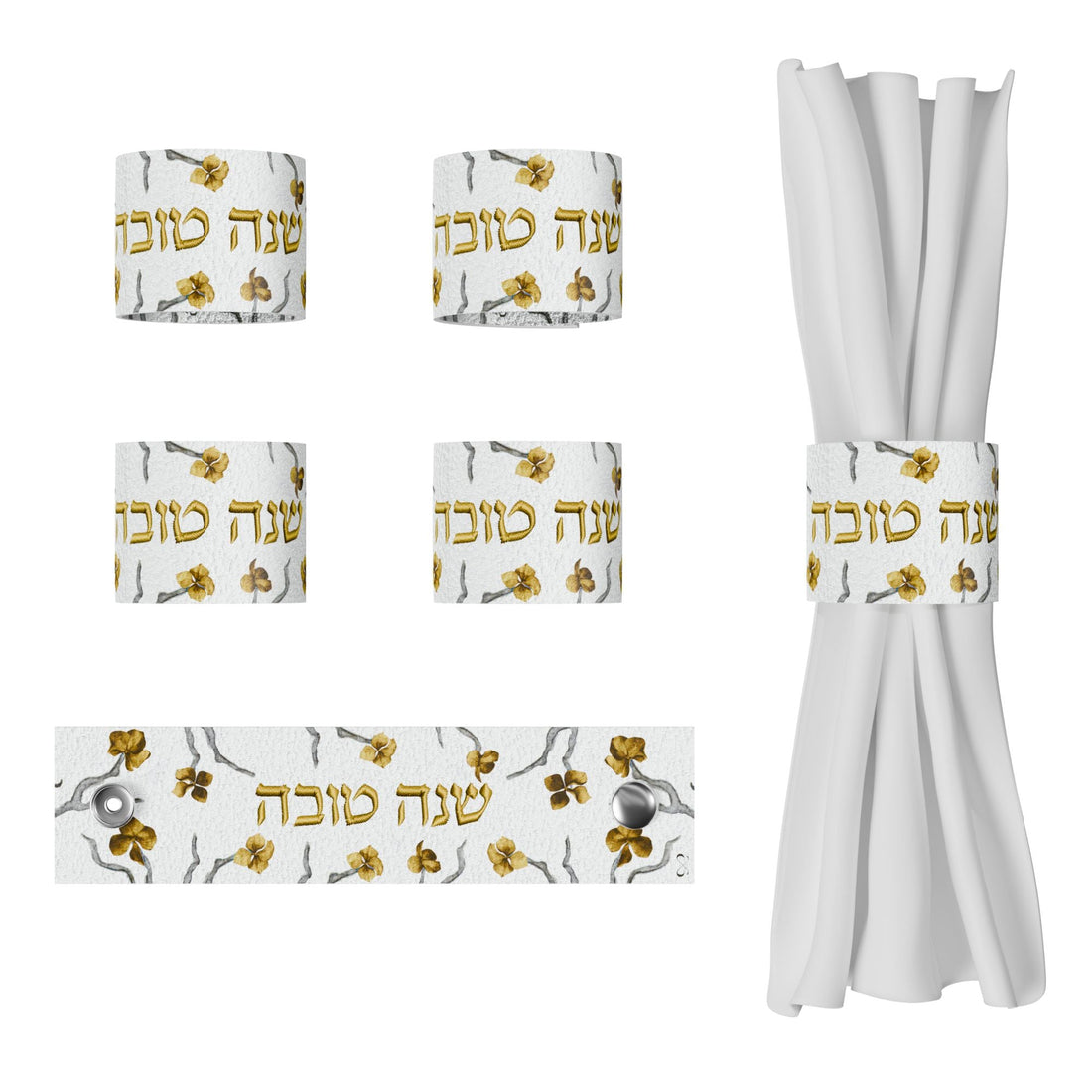 Golden Branch Rosh Hashanah Napkin Rings