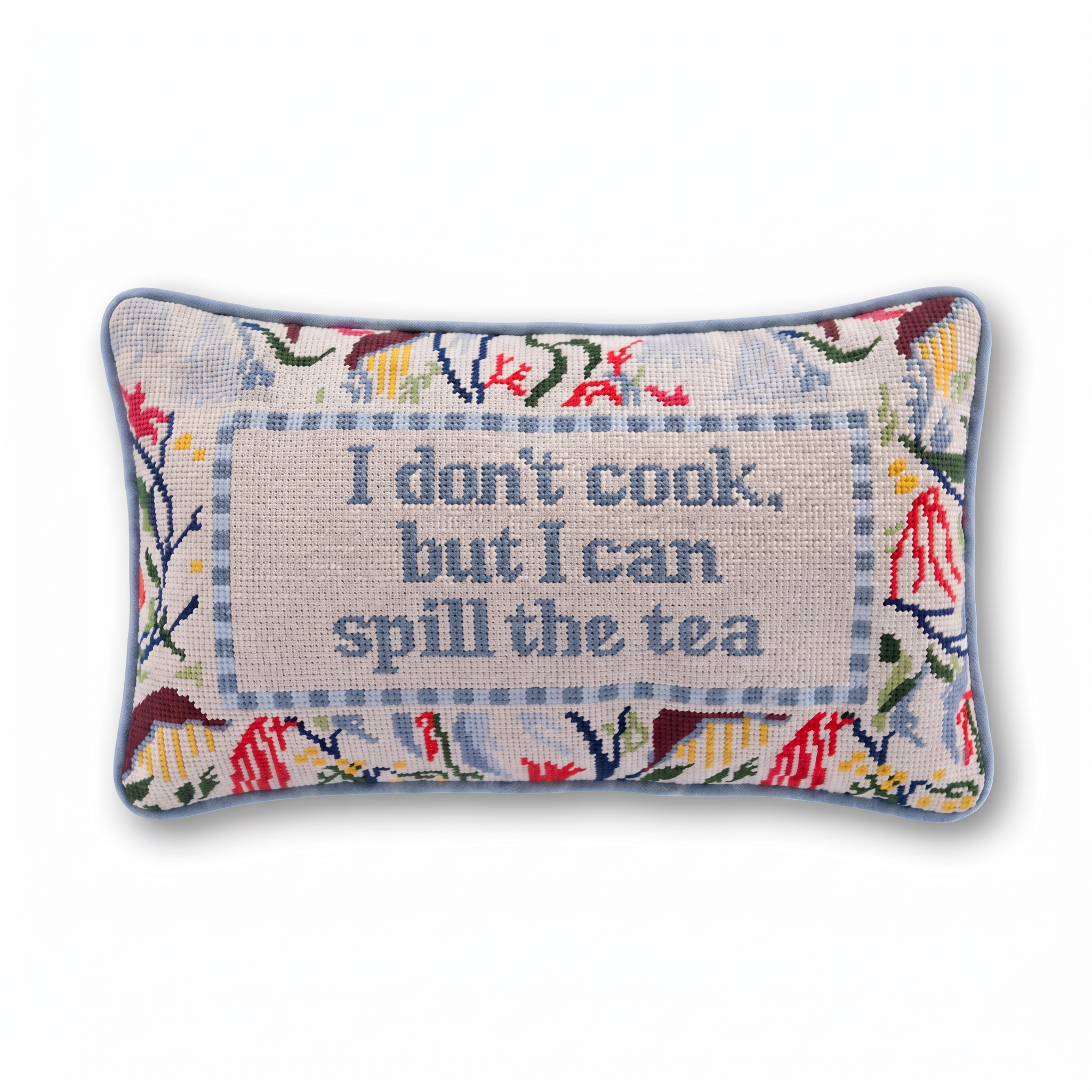 Spill the Tea Needlepoint Pillow