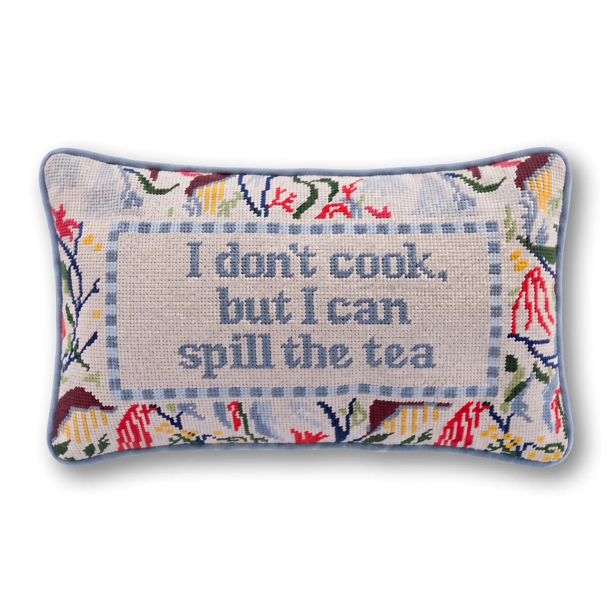Spill the Tea Needlepoint Pillow