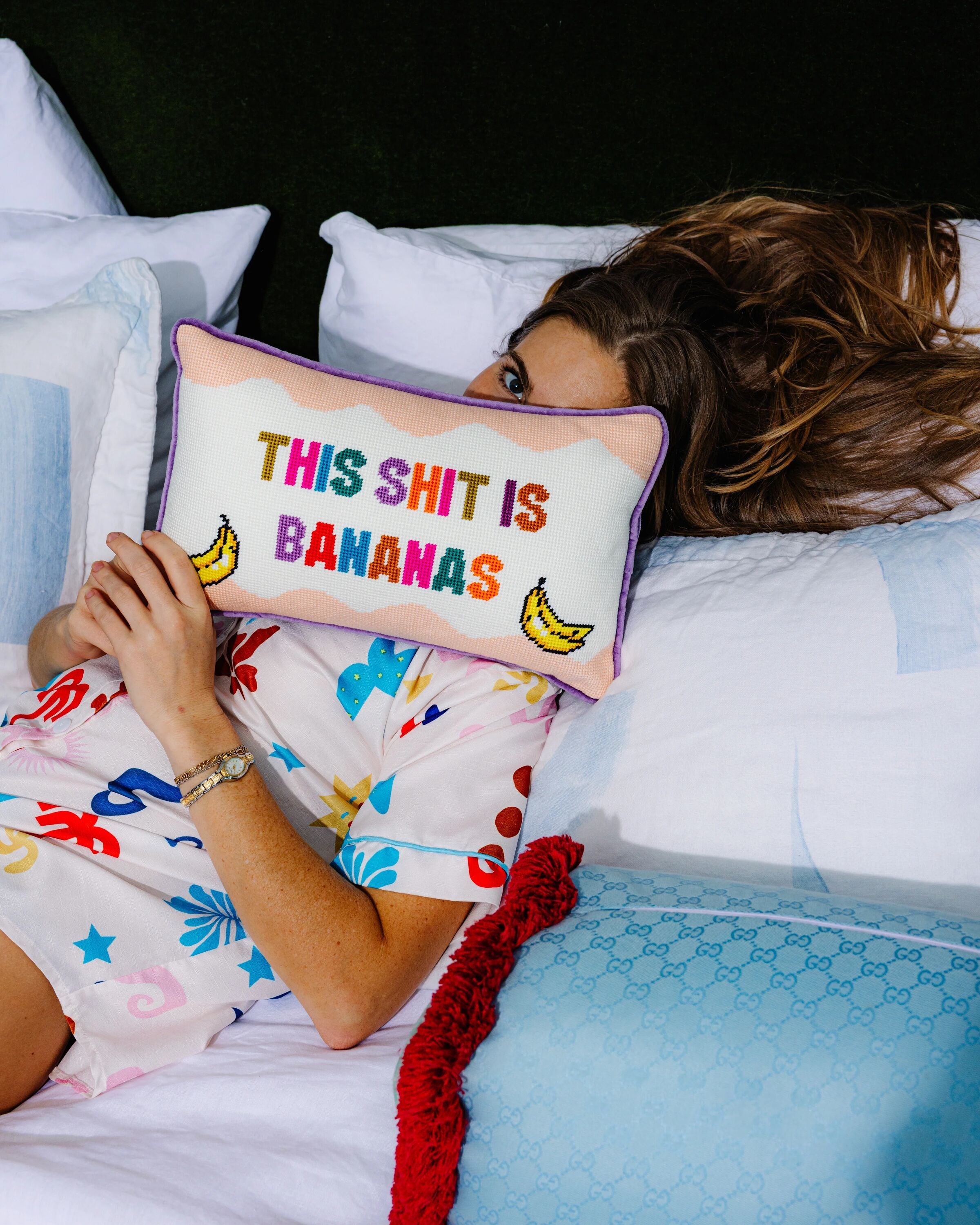 Bananas Needlepoint Pillow