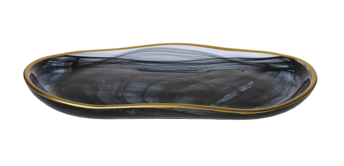 Large Black Alabaster Oval Tray