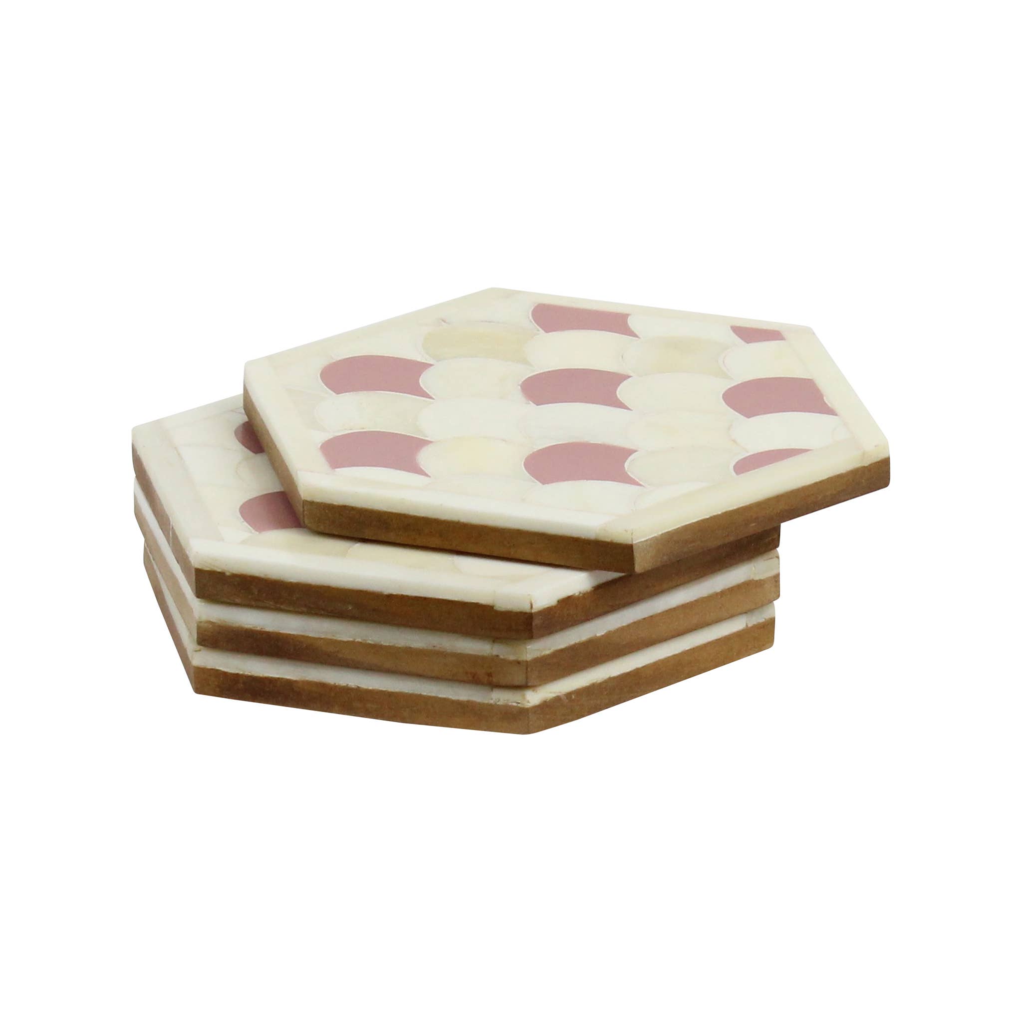 Native Narrative Scallop Coaster Set of 4 in Ivory & Pink