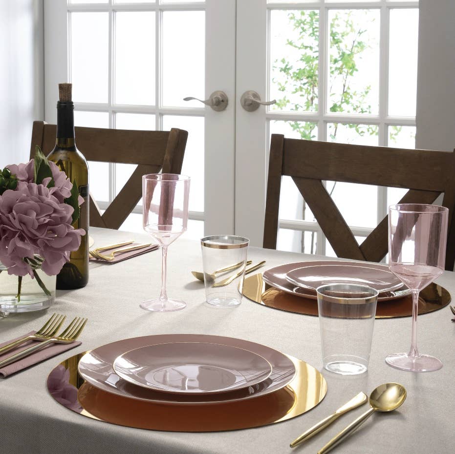 Round Mauve • Gold Plastic Plates | 10 Pack