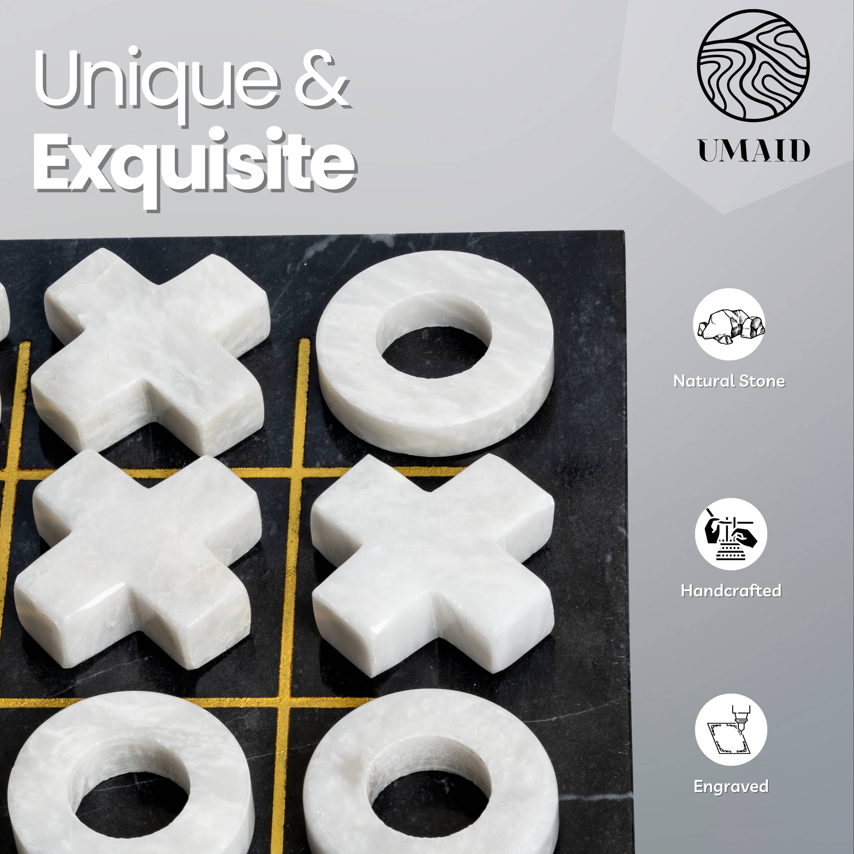 Marble Tic Tac Toe Game: Black & White