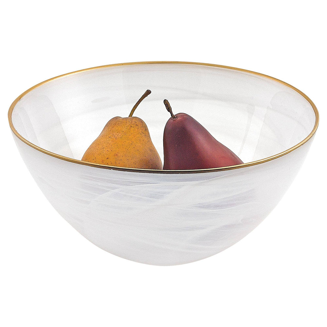 White Alabaster 10" Glass Bowl With Gold Rim