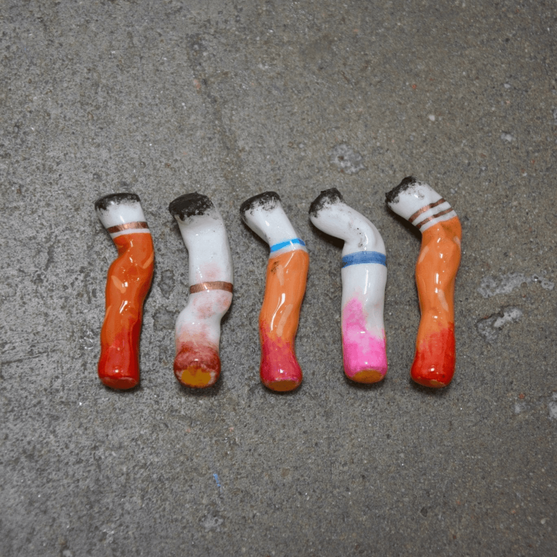 LIPSTICK STAINED CERAMIC CIGARETTES - SET OF FIVE