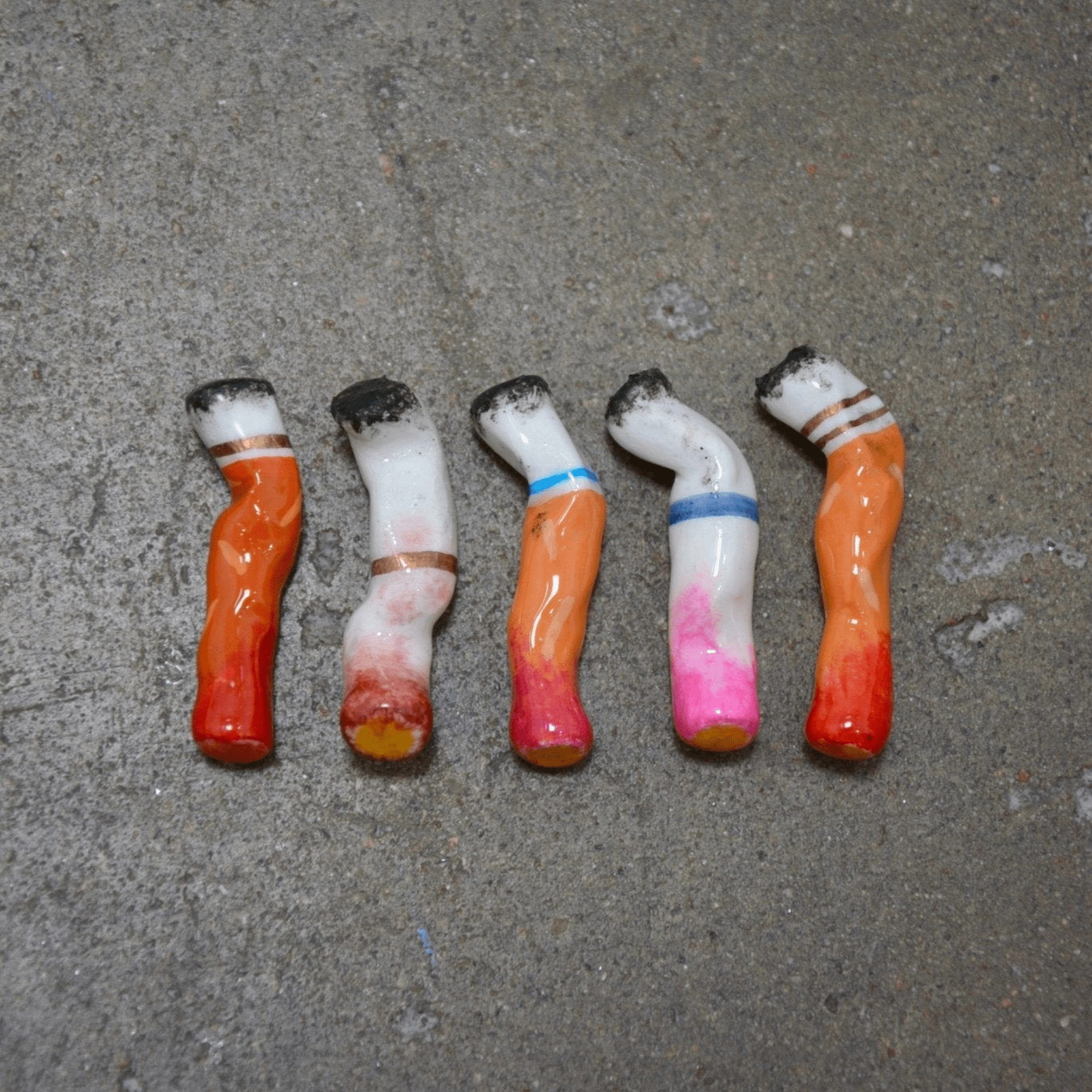 LIPSTICK STAINED CERAMIC CIGARETTES - SET OF FIVE
