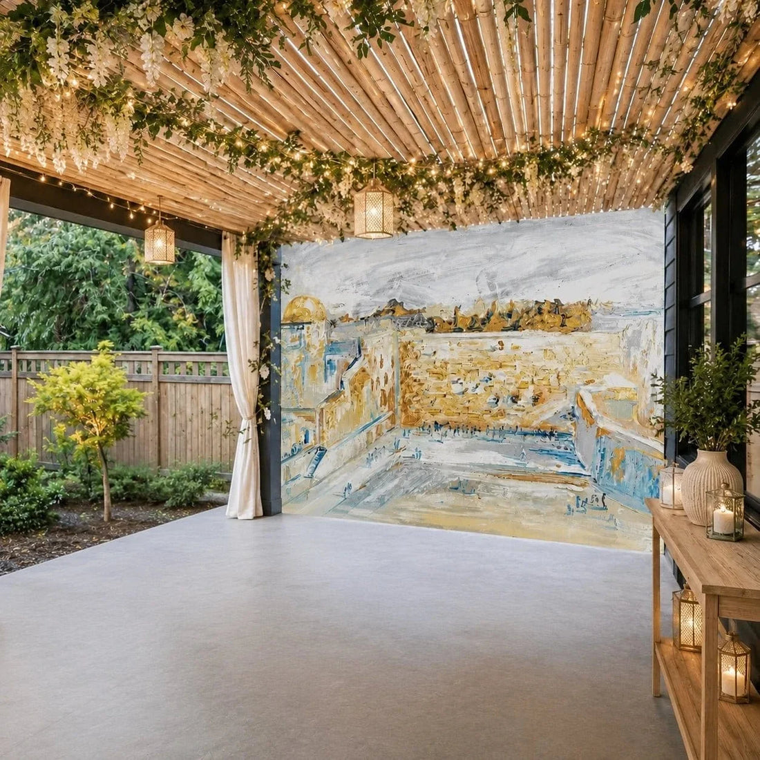 Kosel Plaza of Gray & Gold Vinyl Sukkah Decoration