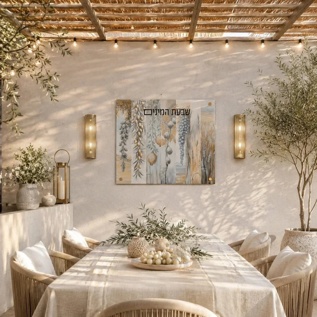 Silver Shivas Haminim Painted by Batya Vinyl Sukkah Decoration