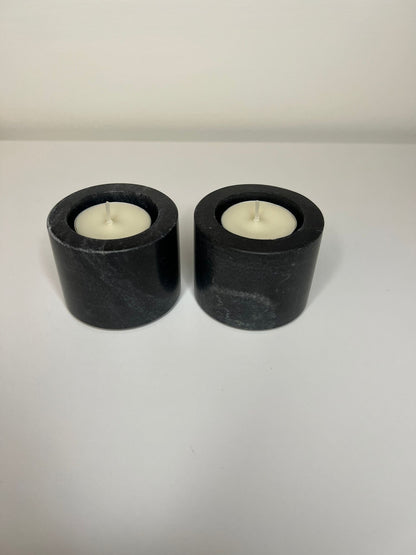 Black Marble Cylinder Tea Light Holder | Set of 2