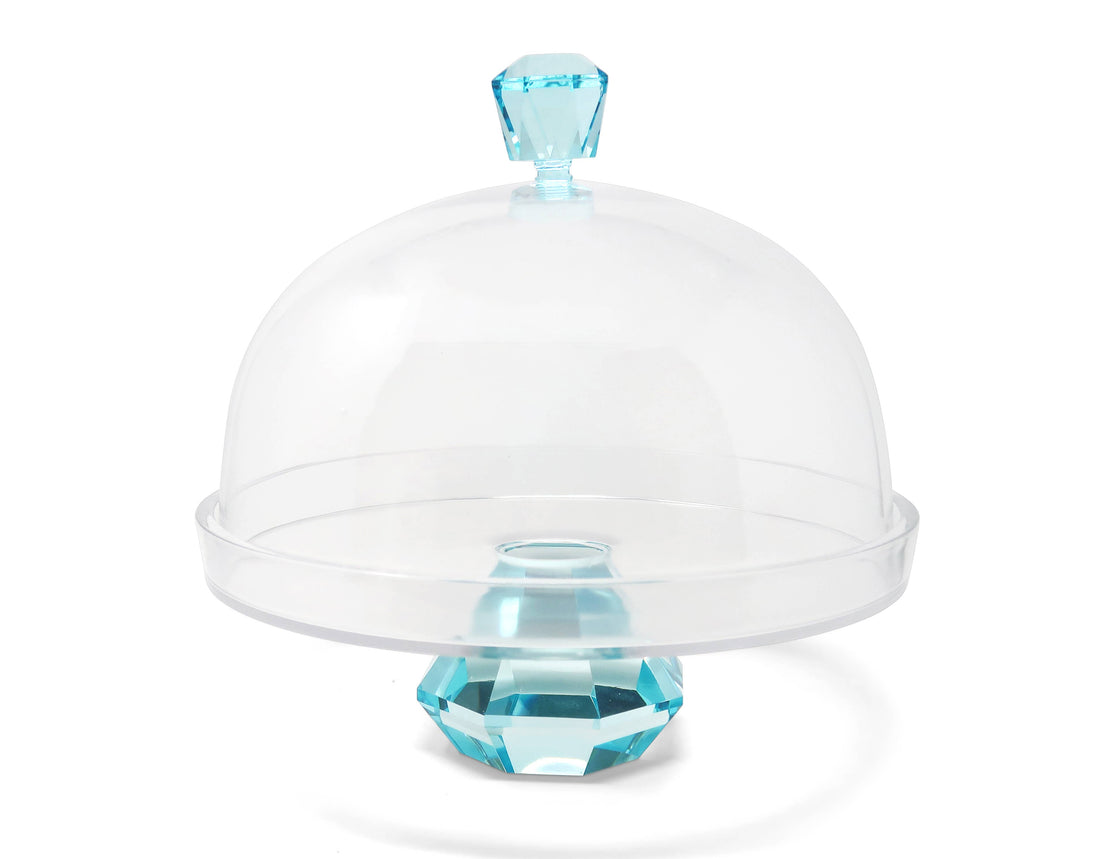 Glass Cake Dome with Colored Diamond Base and Knob, 13&quot;D: Blue