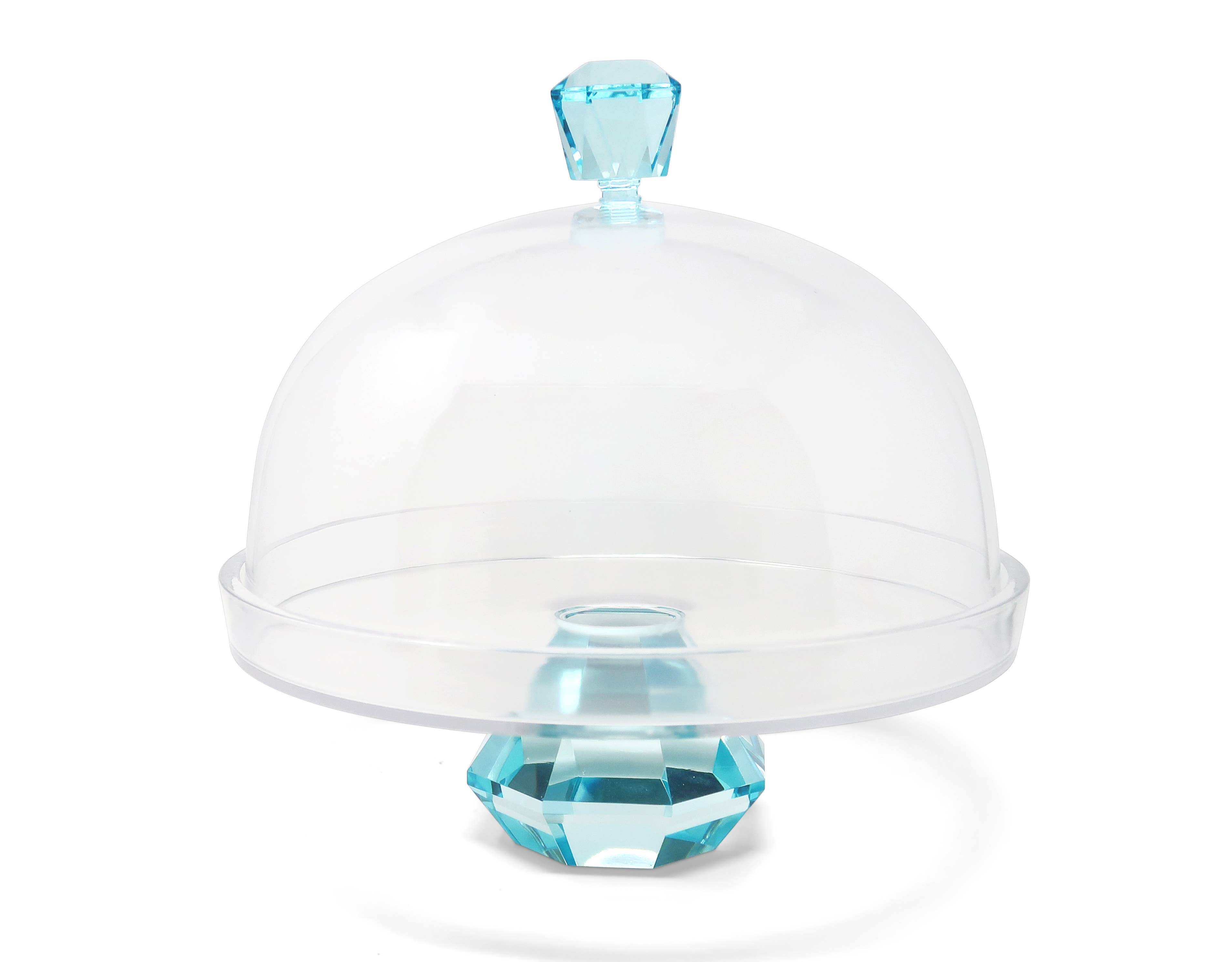 Glass Cake Dome with Colored Diamond Base and Knob, 13&quot;D: Blue