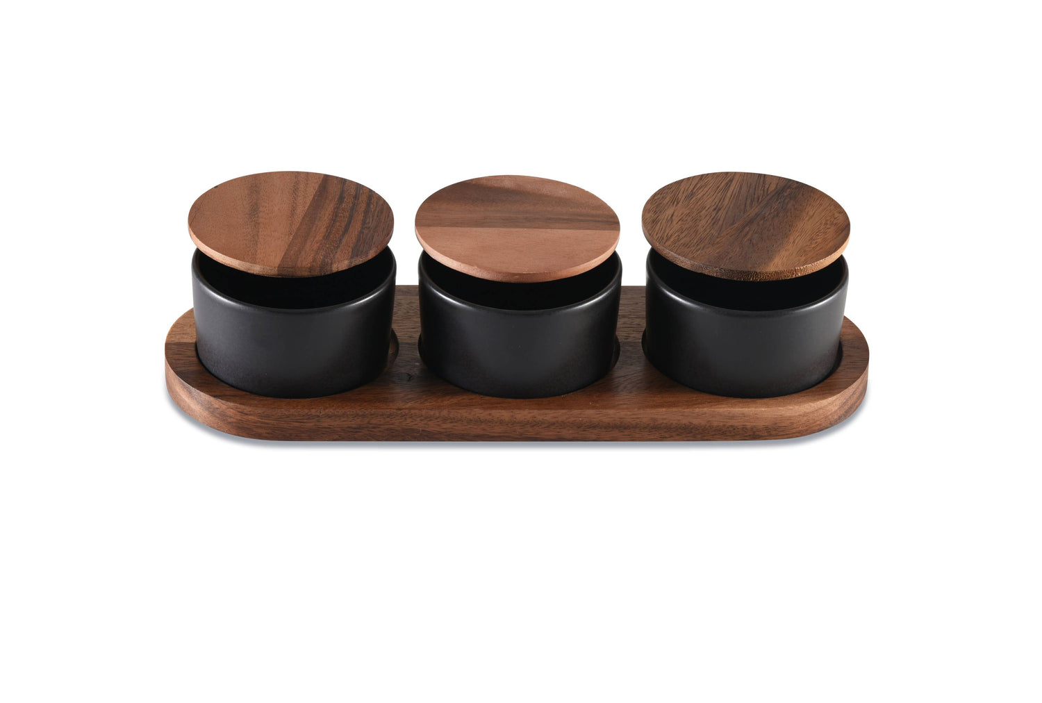 Ceramic Condiment Set on Acacia Wood Base