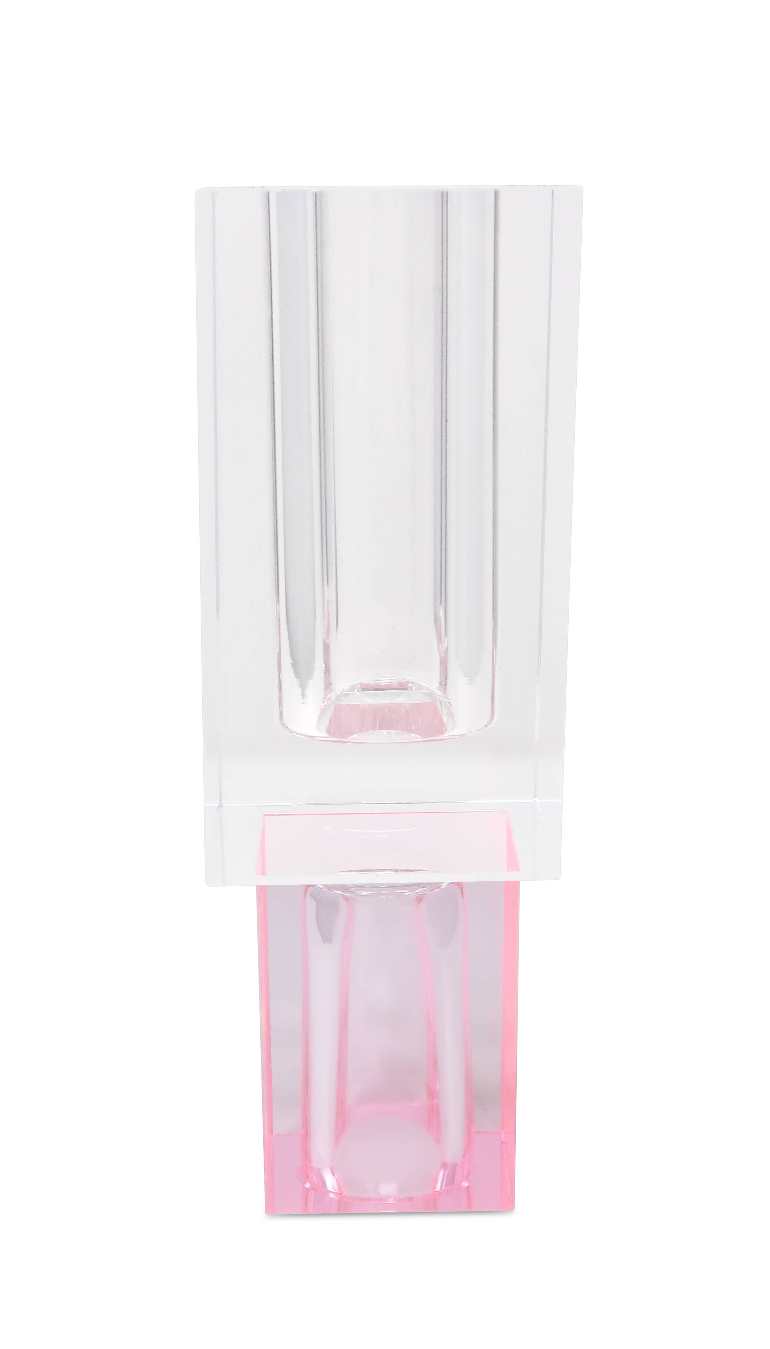 Crystal Square Vase with Colored Base: Large / Pink