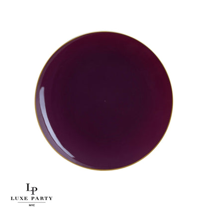 Round Purple • Gold Plastic Plates | 10 Pack: 7.25&quot; Appetizer Plates