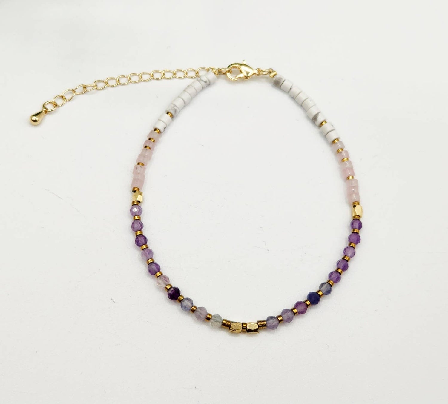 INNER PEACE-Fluorite/Amethyst/Rose Quartz/Howlite Bracelet