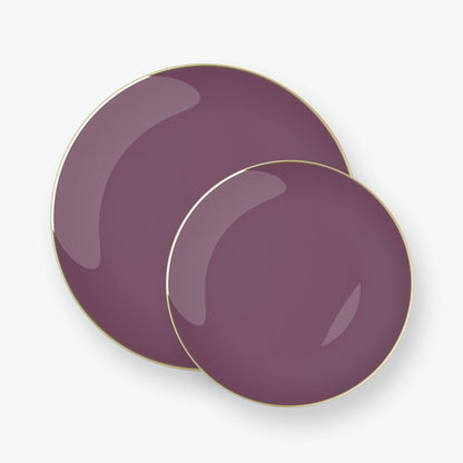 Round Purple • Gold Plastic Plates | 10 Pack: 7.25&quot; Appetizer Plates