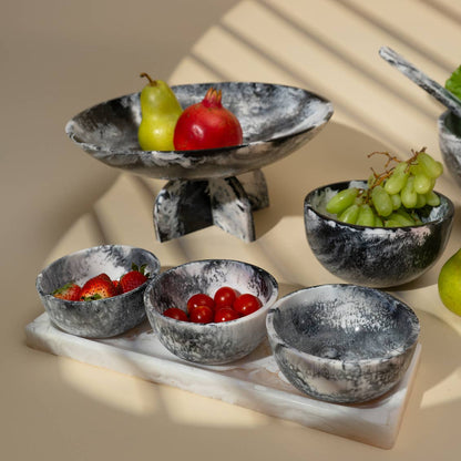 Lucente Black &amp; White Resin Serving Tray &amp; Appetizer Bowls