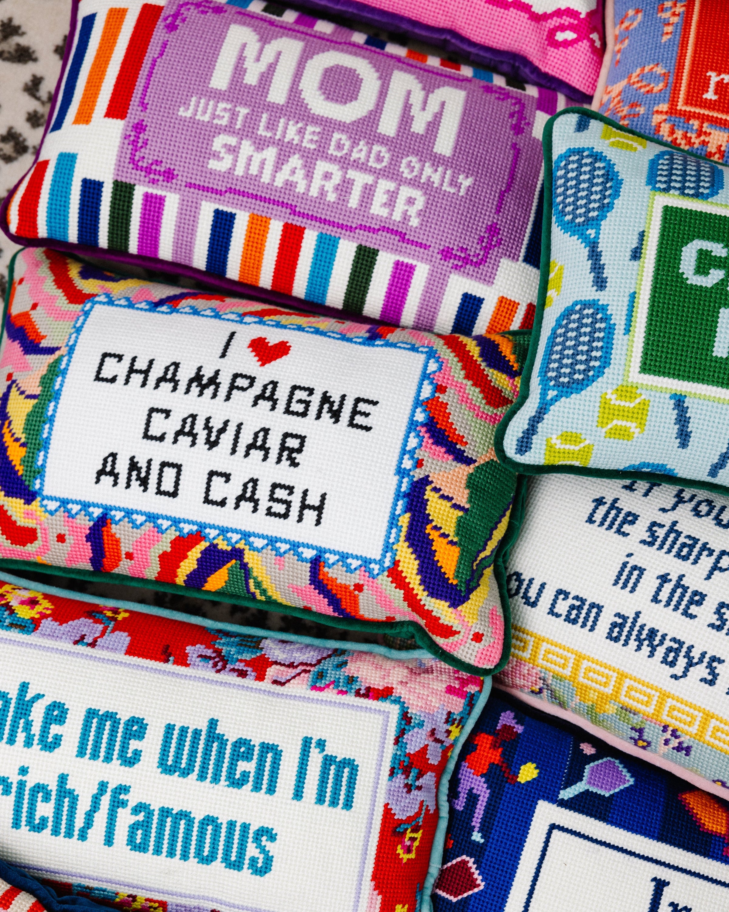 Mom Rules Needlepoint Pillow