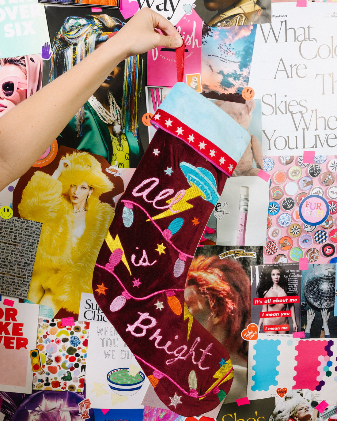 All Is Bright Embroidered Stocking