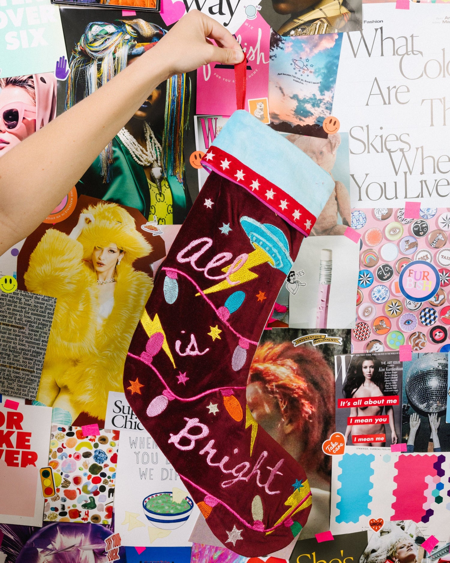 All Is Bright Embroidered Stocking