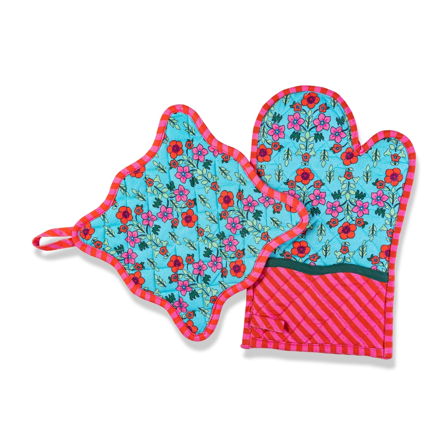 Turquoise Pot Holder &amp; Oven Mitt