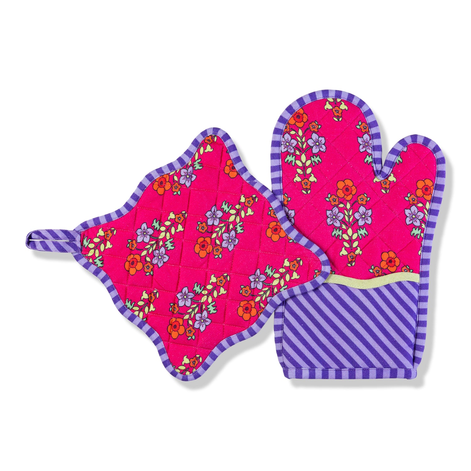 Fuchsia Pot Holder &amp; Oven Mitt