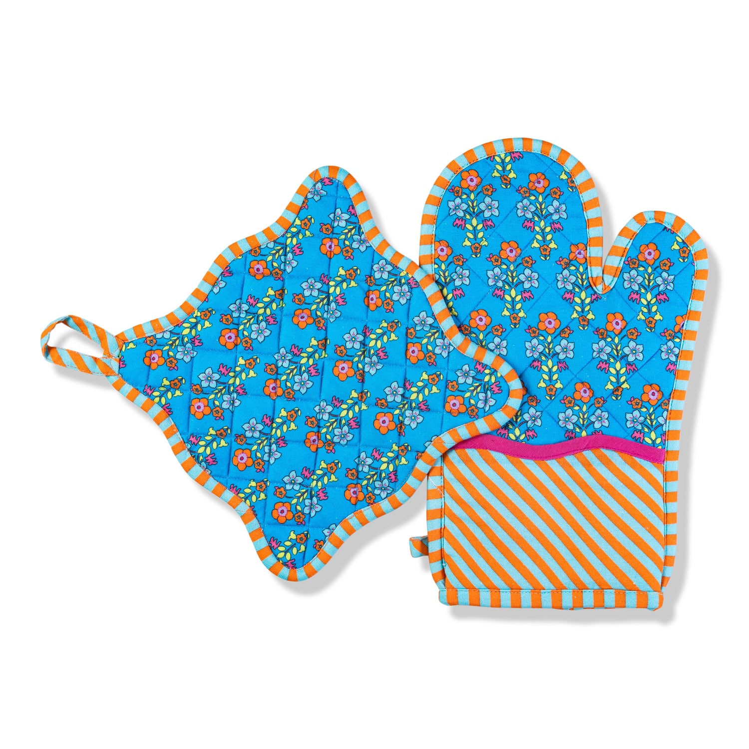 Blue Pot Holder &amp; Oven Mitt