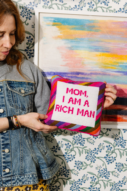 Rich Man Needlepoint Pillow