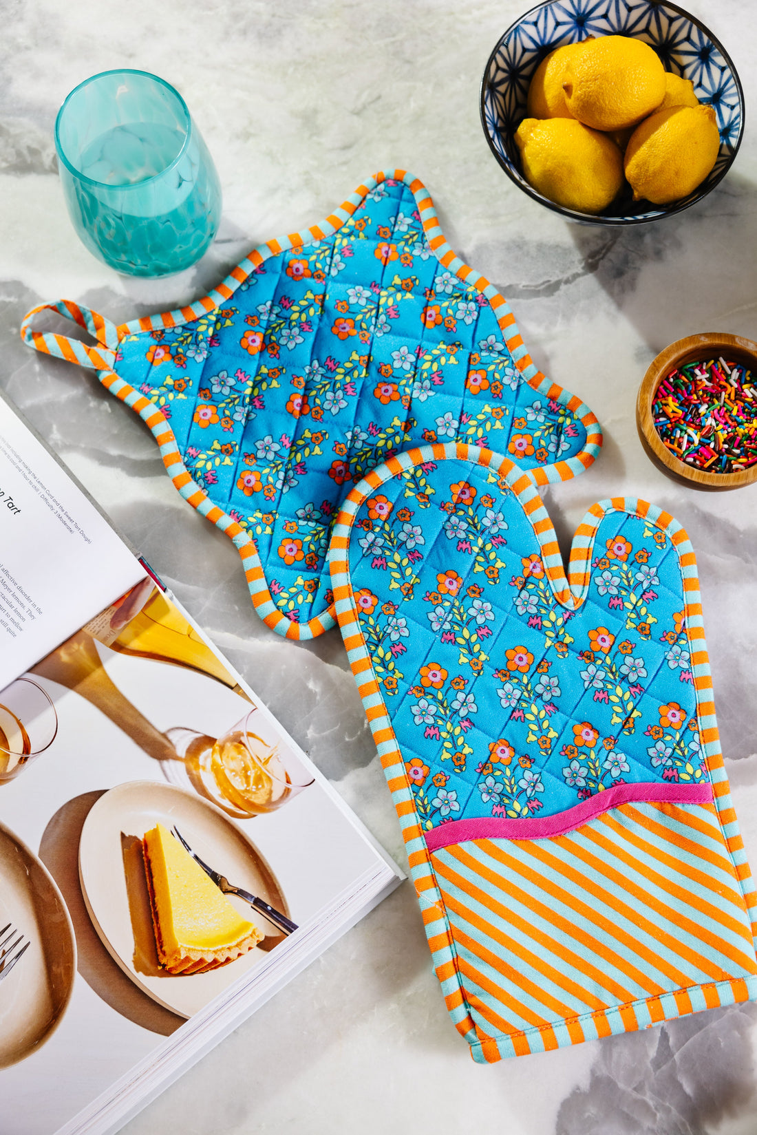 Blue Pot Holder &amp; Oven Mitt